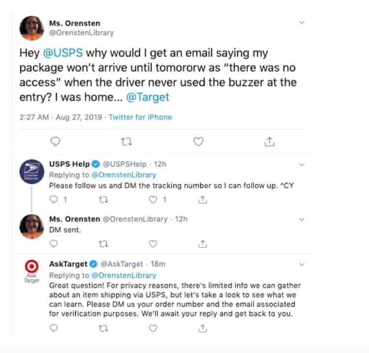 Queja de un cliente de USPS en Twitter