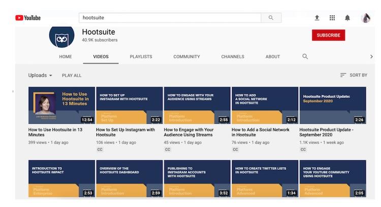 Canal de YouTube de Hootsuite