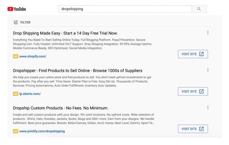 Anuncios de descubrimiento de YouTube para Dropshipping