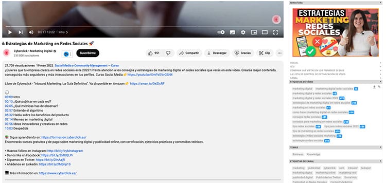 Descripción de video de YouTube para video de marketing en redes sociales